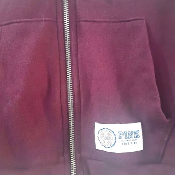 🏝🌺Pink Victoria's Secret Maroon Small Hoodie Jacket Sweater - Picture 6 of 11
